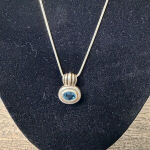 Elegant Blue Topaz and Sterling Silver Pendant Necklace